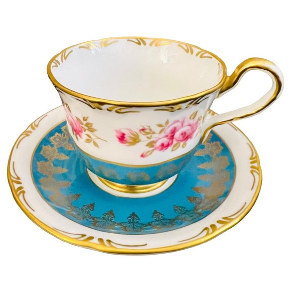 Aynsley Dining Vintage Aynsley Bone China Peacock Blue Floral Gold